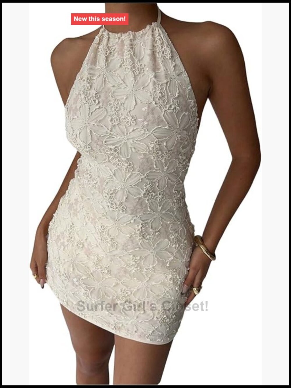 Women's Halter Neck Backless Floral Bodycon Party Mini Dress